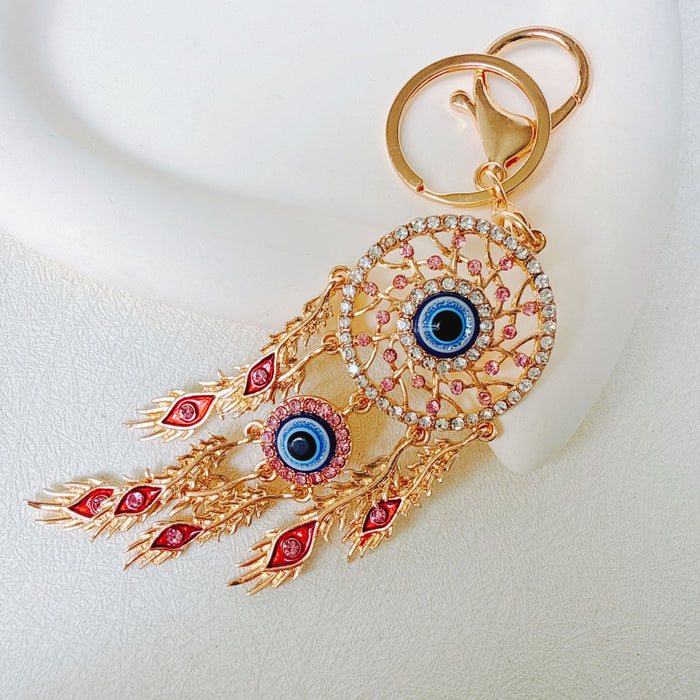 Wholesale Pink Dream Catcher Keychain Rhinestone Tassel Feather Zinc Alloy Chic Gift MOQ≥12