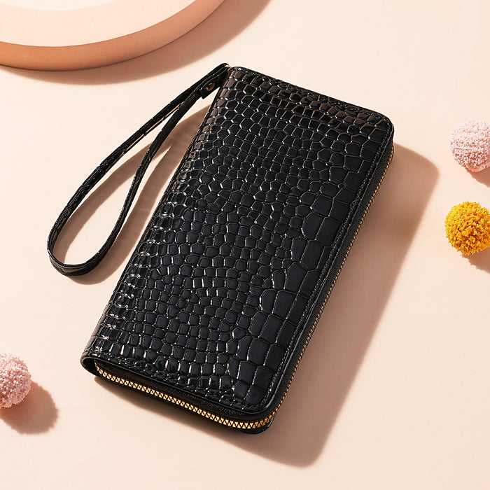 Wholesale Wine Red Crocodile Pattern Long Wallet For Women Stylish PVC Multi Pocket Zip Clutch Fashion Accessory For Gift Boutique Resale