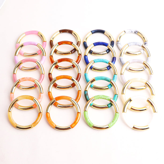 Wholesale Acrylic Two-color Curved Tube Beads Elastic Bracelet JDC-BT-ChouD001