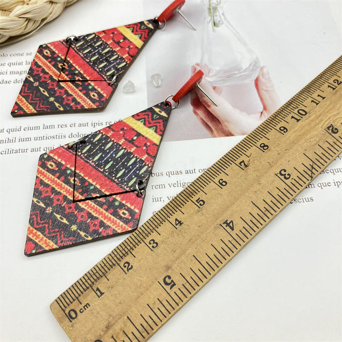 Wholesale Bohemian Ethnic Style Diamond Wood Long Earrings JDC-ES-FaXin006