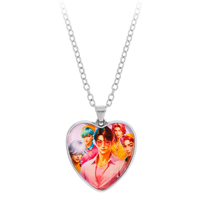 Wholesale Kpop Gemstone Colorful Heart Pendant Necklaces