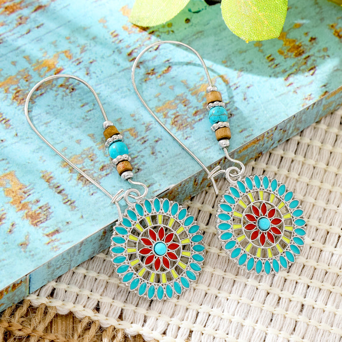 Wholesale 2pcs Vintage Ethnic Style Turquoise Earrings Bohemian Jewelry
