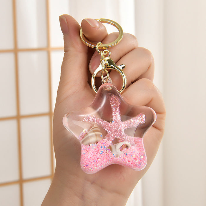 Wholesale Acrylic Oil-Filled,  Flowing Glitter Starfish Keychain