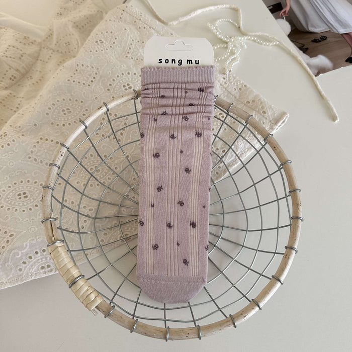 Wholesale Butterfly knot socks, children's mid tube socks, lace cotton mesh hollow pile socks