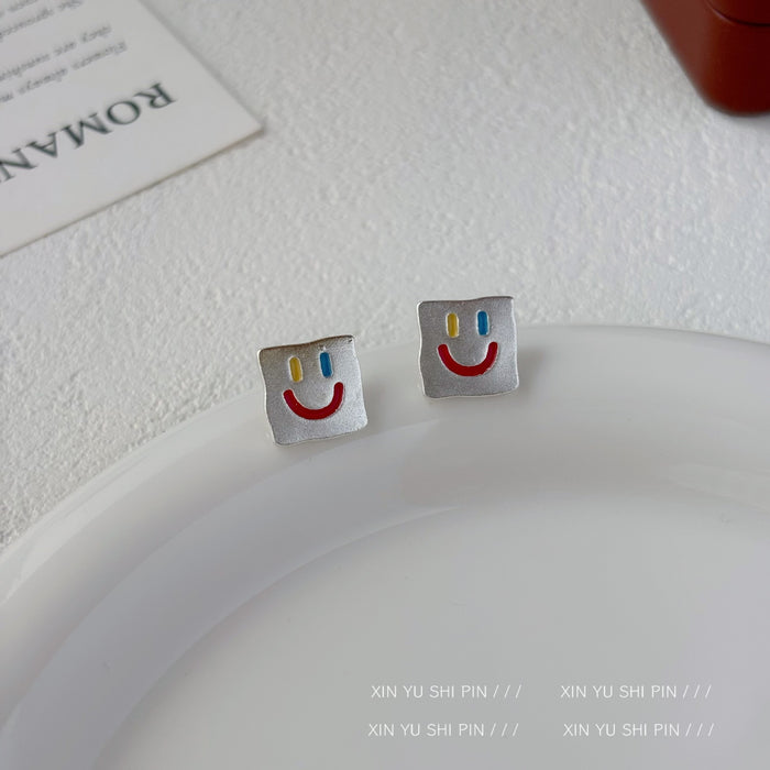 Wholesale Colorful smiling square earrings with a simple and high-end feel, cute earrings