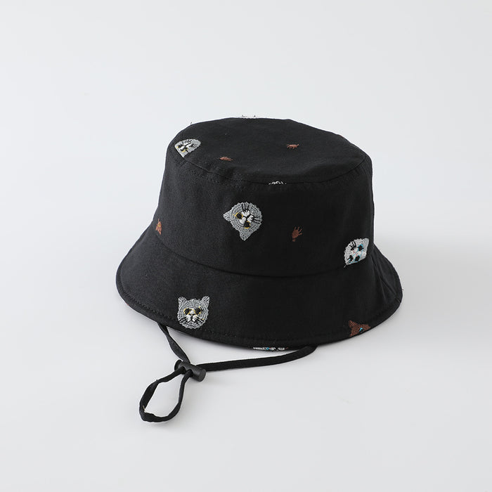 Wholesale Stylish Kids Cat Embroidered Bucket Hat For Everyday Outdoor Sun Protection
