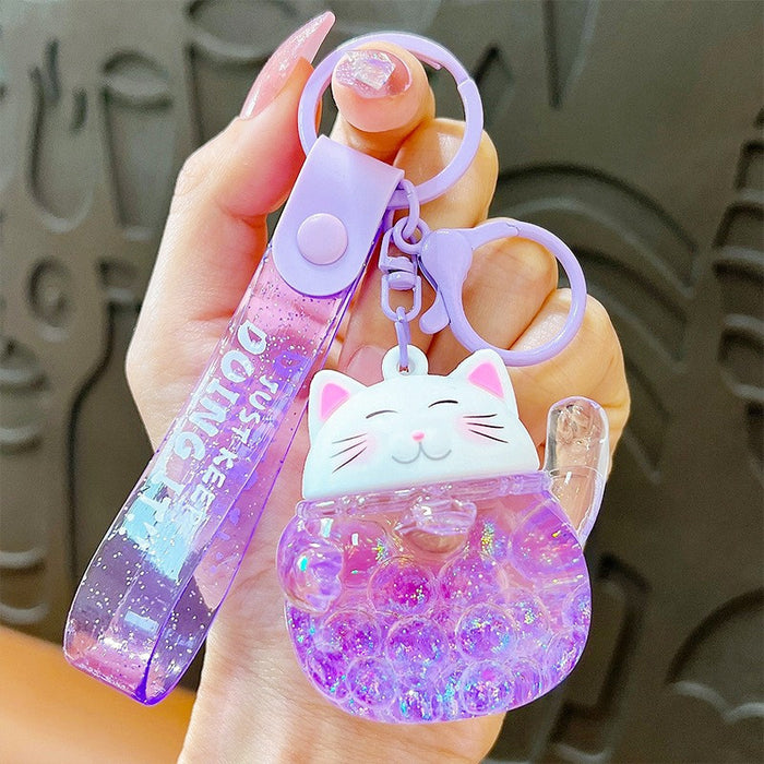 Wholesale Acrylic Bubble Bead Lucky Cat Keychain JDC-KC-YanG062