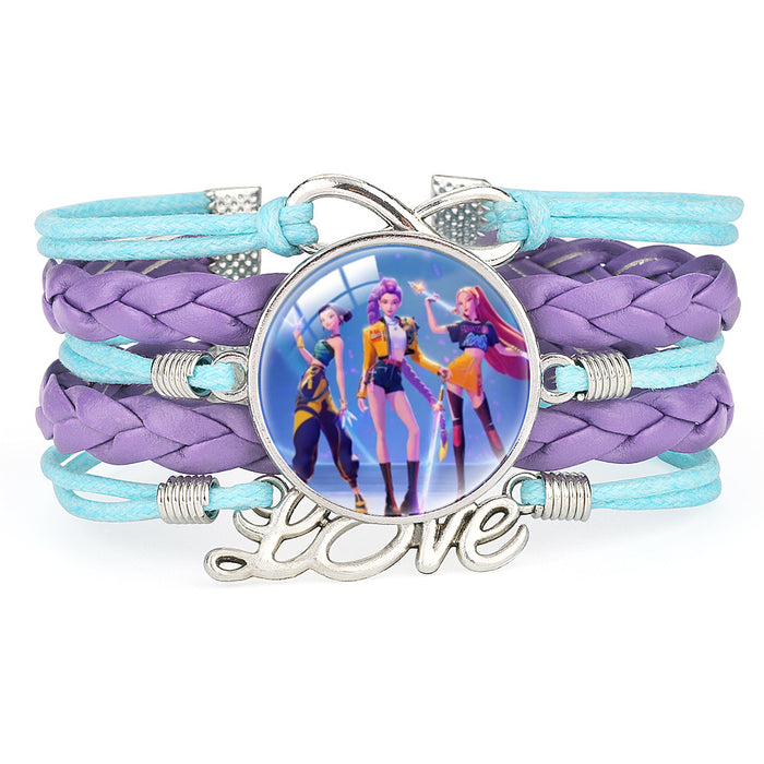 Wholesale KPOP Color Block Multi-Layer Braided Adjustable Bracelet