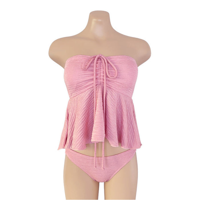 Wholesale Female sexy swimsuit with drawstring, gathered skirt to cover the belly, split bikini