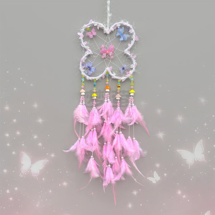 Wholesale Handmade Dream Catcher Wind Chime with Feathers Pink Kids Room Decor MOQ≥2