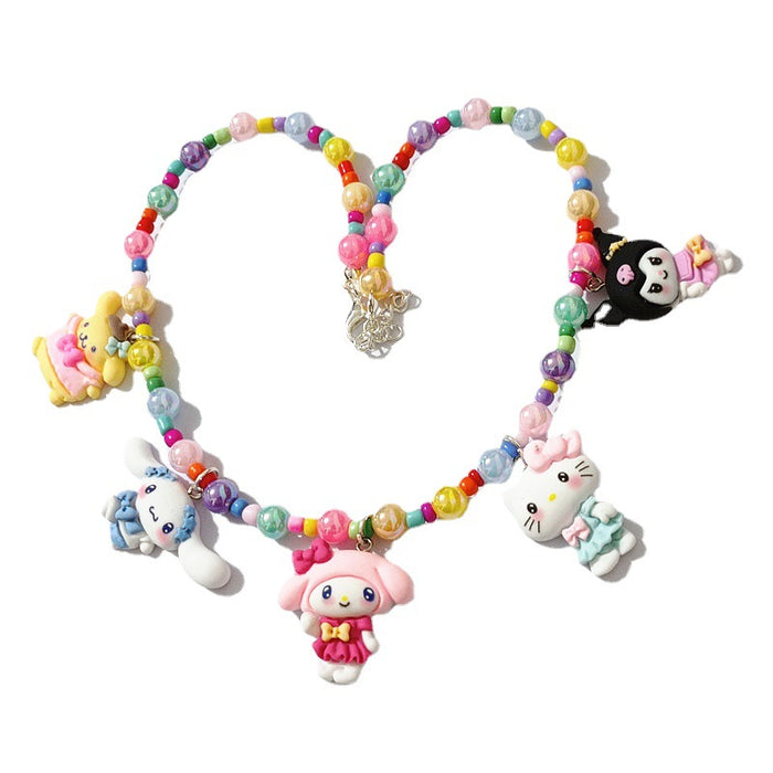 Wholesale Cute Colorful Candy Acrylic Beaded Pudding Dog Merlot  Good Friend Short Necklace for Women