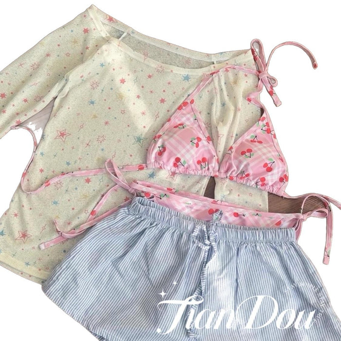 Wholesale Sexy bikini split skirt four piece set, star cover, sun protection swimsuit