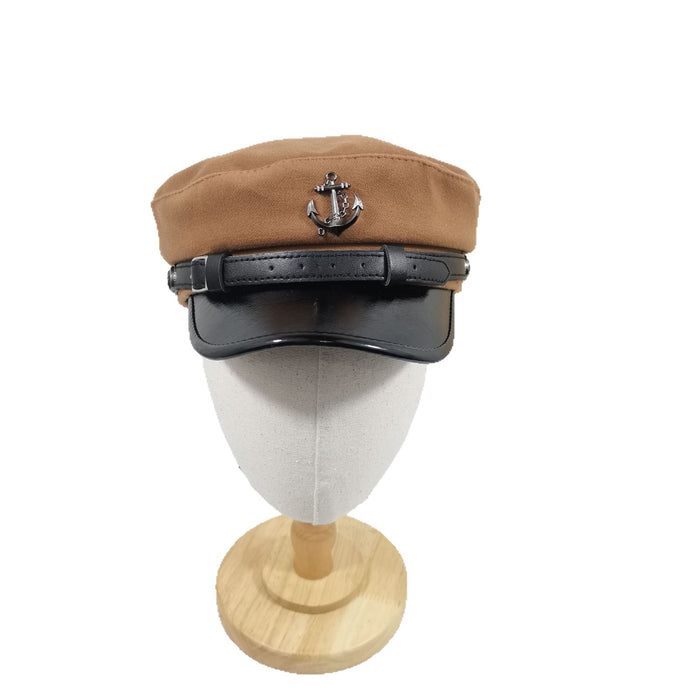 Wholesale New woolen octagonal hat women's belt buckle boat anchor flat top hat shiny leather wide brim versatile navy hat