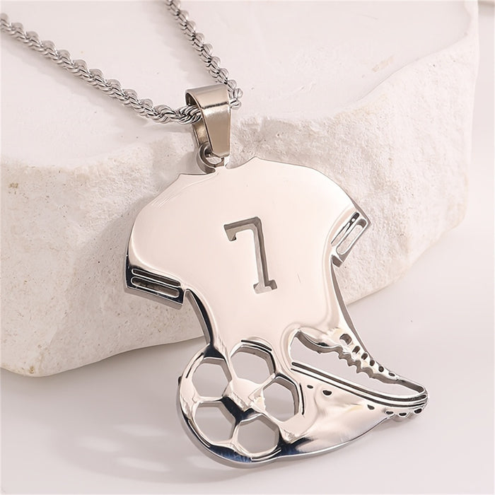 Wholesale New sports stainless steel digital hollow football shoe pendant necklace