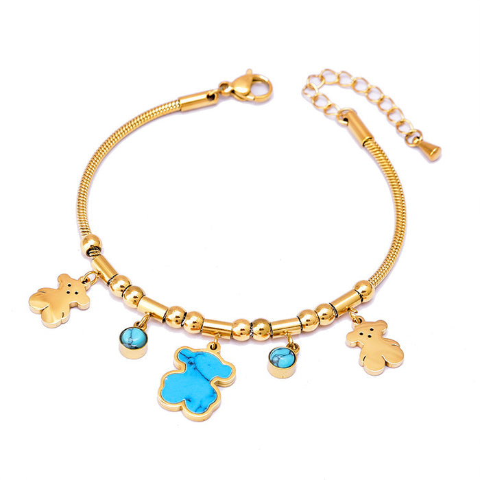 Wholesale Bear Full Diamond Love Clover Titanium Steel 18k Gold Bracelet JDC-BT-JinL008