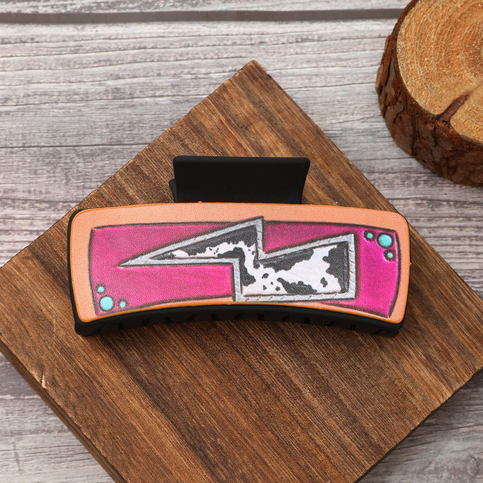 Wholesale Western Style Leather Hairpin Cactus Butterfly Shark Clip Women Grab Clip