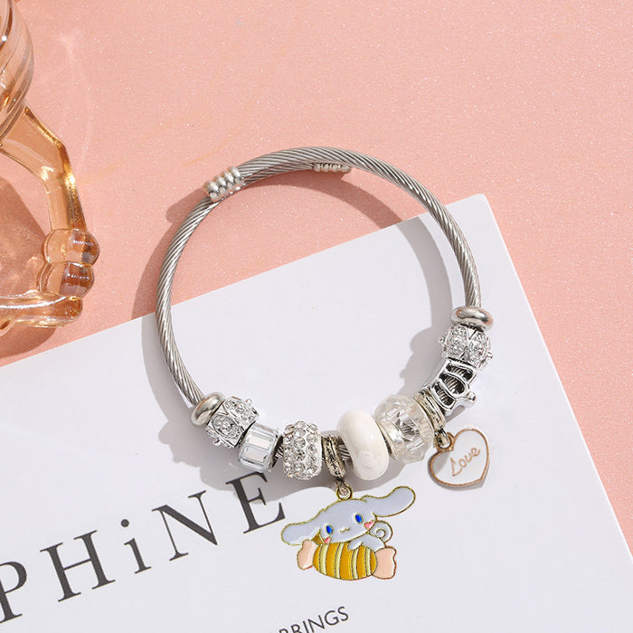 Wholesale Stainless Steel Adjustable Bead Bracelet with Cute Cartoon Dog Pendant Fashion Accessory MOQ≥2