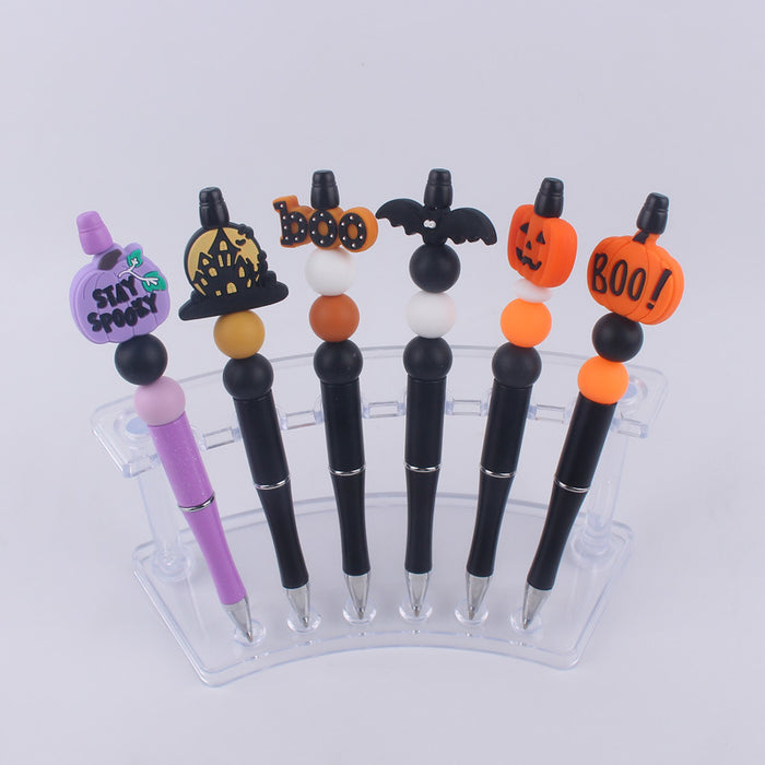 Wholesale Cartoon Pattern Halloween Pumpkin Spider Silicone Beads Plastic Bead Pen JDC-PN-GuangTian004