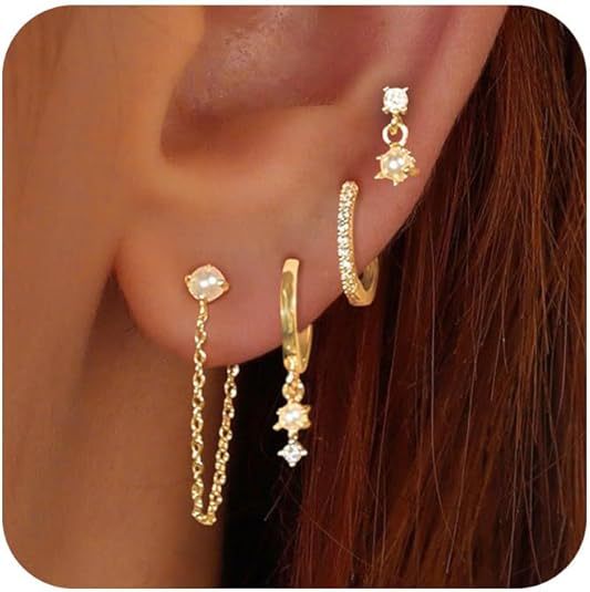 Wholesale Real gold brass electroplated fashionable women's zircon inlaid chain tassel pendant women's earrings