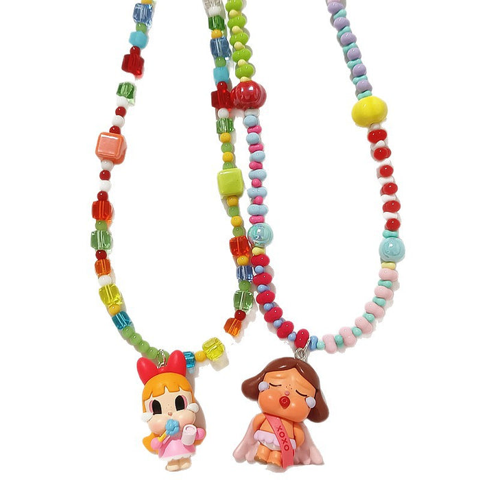 Wholesale Crystal acrylic beaded cute  angel frog cute grain short necklace