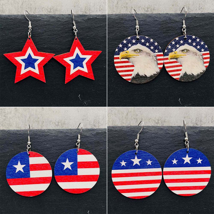 Wholesale Independence Day Five-pointed Star Printed Wooden Earrings JDC-ES-PuCi032