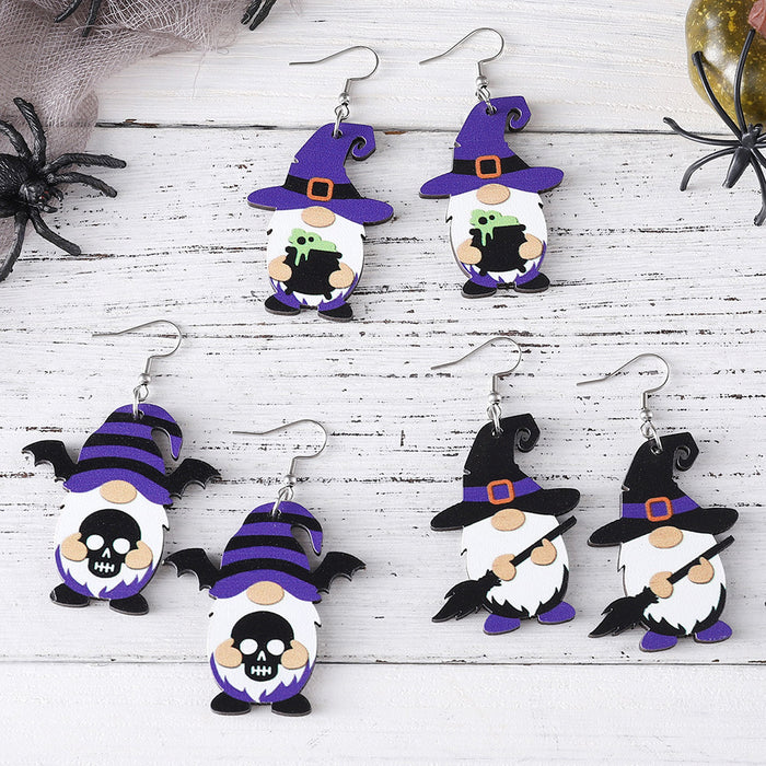 Wholesale  Bat Skull Cute Dwarf Pendant Earrings Wooden Gothic Double-sided Earrings