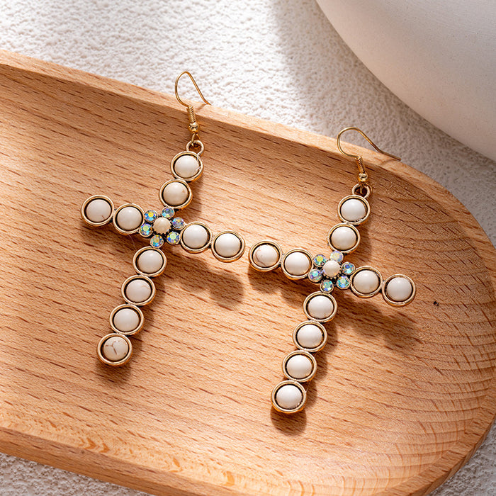 Wholesale Retro ethnic turquoise flower earrings