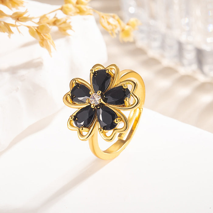 Wholesale Colorful Diamond Five-Petal Flower Disc Diamond Ring