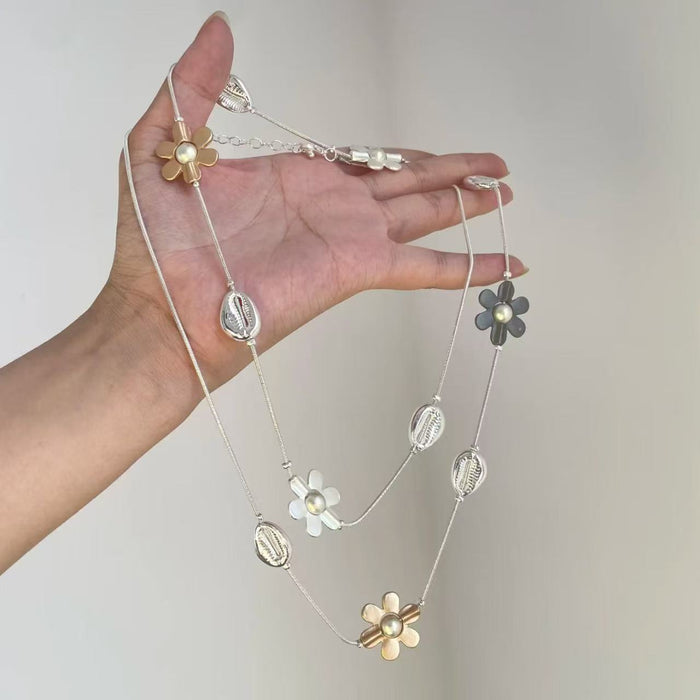 Wholesale Fashion Alloy Flower Long Chain Necklace Trendy Jewelry Accessory Gift