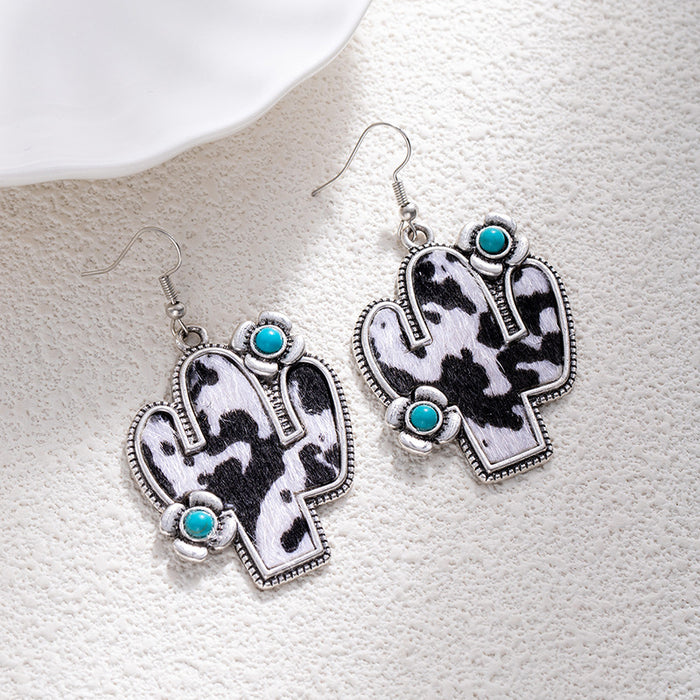 Wholesale Bohemian turquoise leopard print earrings retro tribal ethnic style love heavy earrings for women