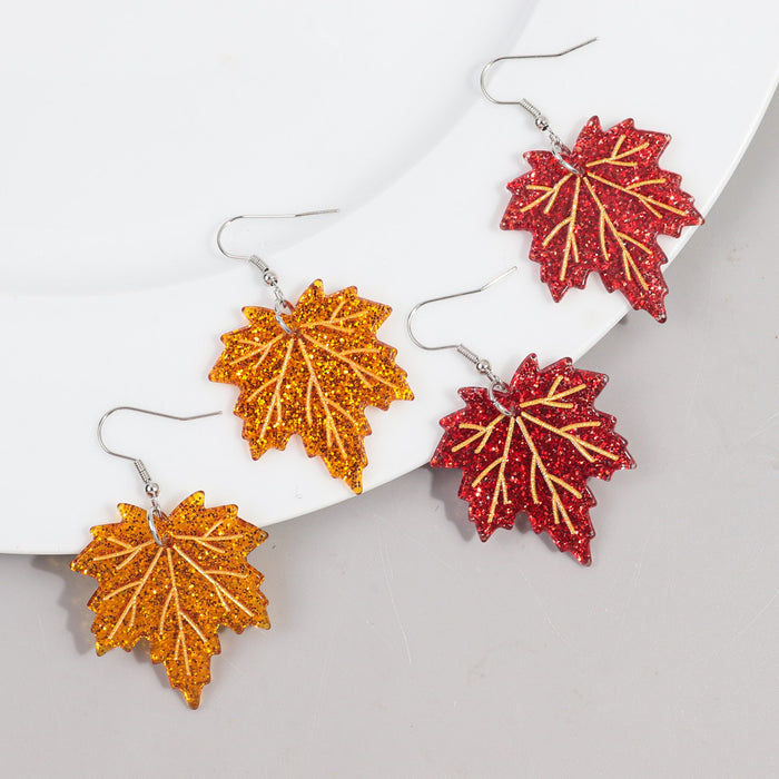 Wholesale Maple Leaf Acrylic Print Earrings JDC-ES-ChouD025