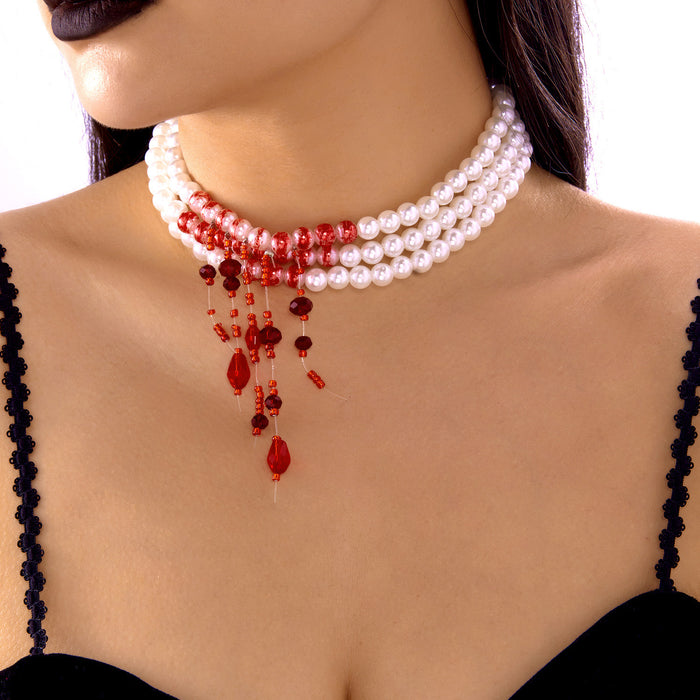 Wholesale Gothic blood drop tassel collar choker  personalized beaded necklace