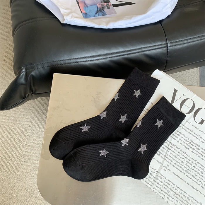 Wholesale Five pointed star socks, children's mid tube socks, cotton boneless long tube socks, trendy women's socks