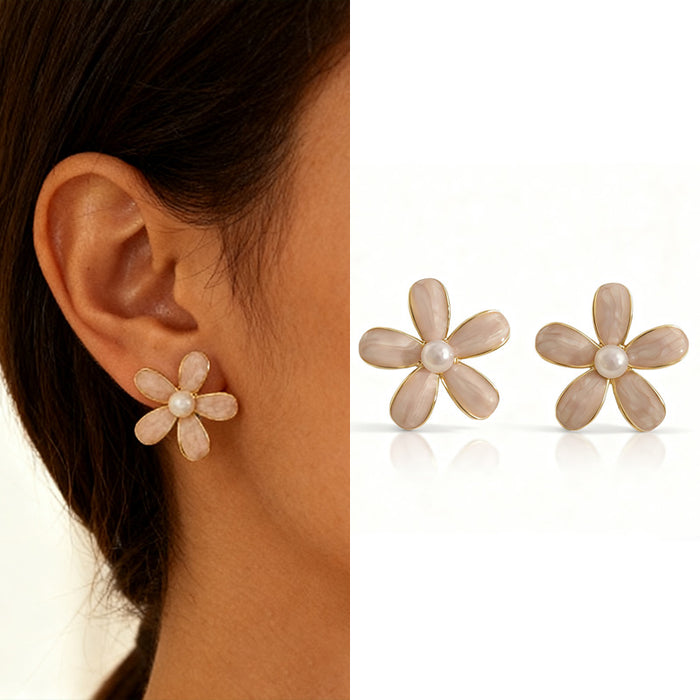 Wholesale Vintage Floral 2. 6cm Pearl Earrings Oil-Drip Earrings for Women