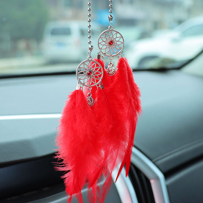Wholesale Alloy White Feather Dream Catcher Car Hanging Decoration Rearview Mirror Pendant