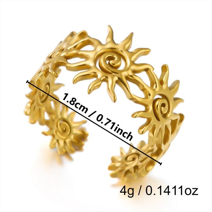 Wholesale Flower Sun Spiral Stainless Steel Open Ring Chic Fashion Jewelry Accessory