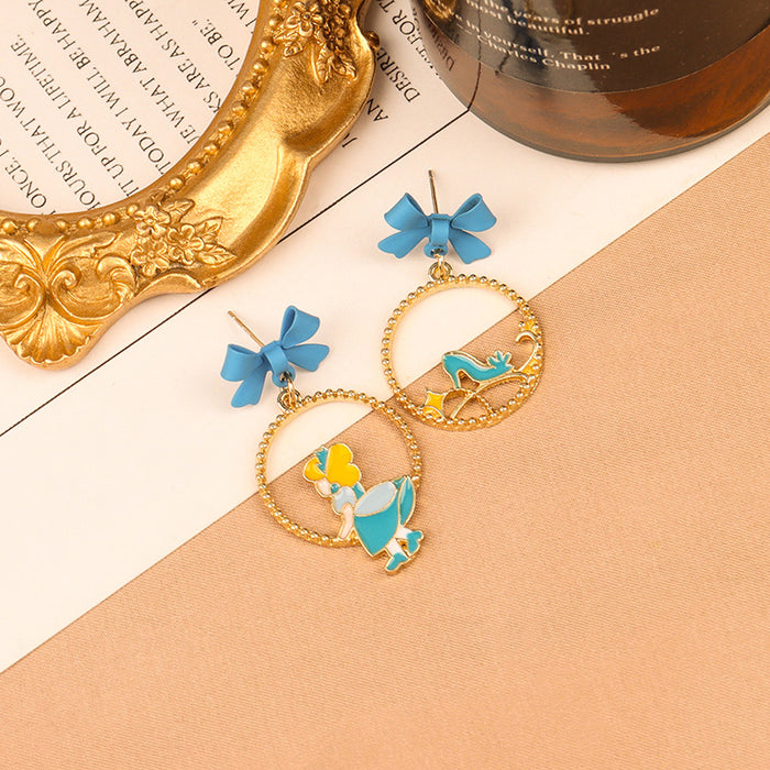 Wholesale  S925 Silver Needle Cartoon Character Earrings  Blue Bow Earrings  Earrings