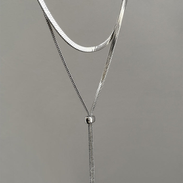 Wholesale Extra long pull-out necklace, niche, light luxury design, snake bone chain, simple and versatile, long sweater chain