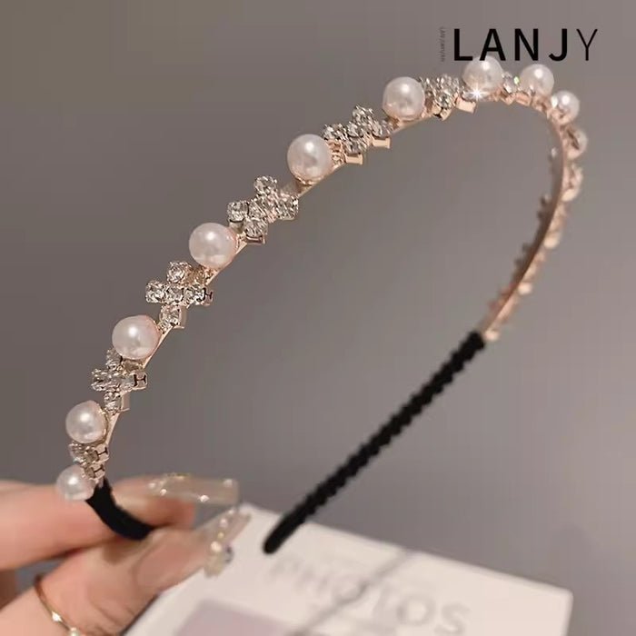 Wholesale Pearl Rhinestone thin edge headband temperament out face wash hairpin