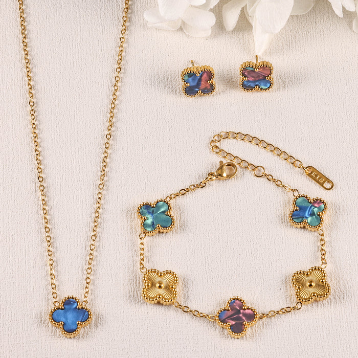 Wholesale Stainless Steel Four-Leaf Clover Gold-Plated Jewelry Set