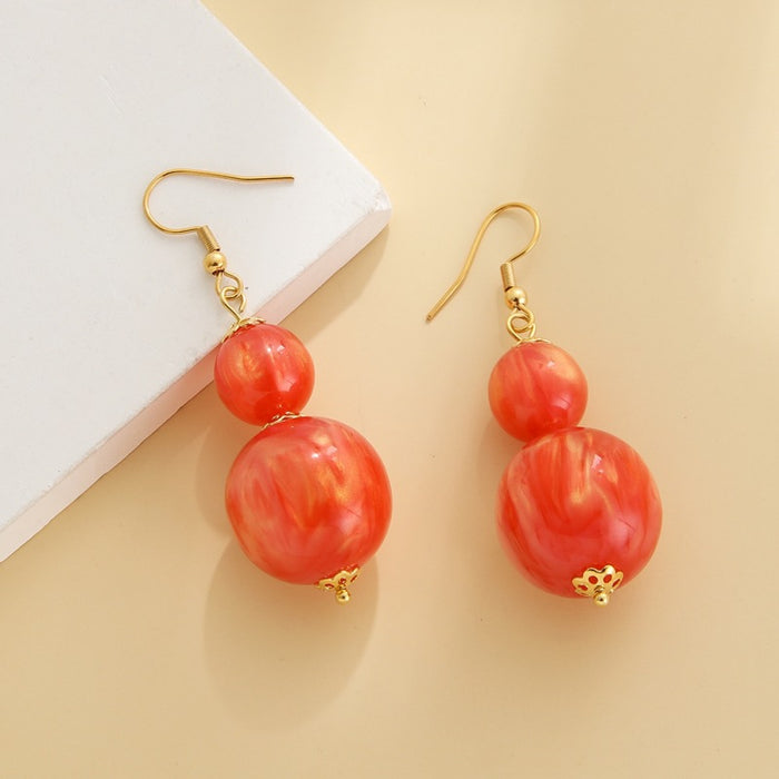 Wholesale Simple colorful resin round bead earrings double bead earrings