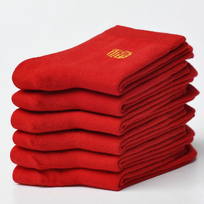 Wholesale Red Socks Men and Women Couple Red Socks Mid-tube Cotton Socks Fortune Red Socks