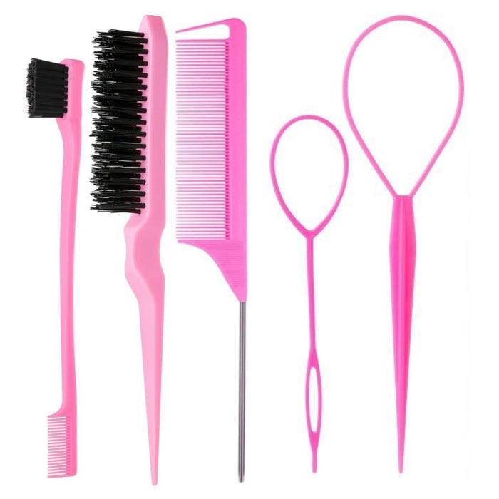 Wholesale 5 Piece Plastic Hair Styling Tool Set With Tail Comb And Brow Brush For Boutique Resale