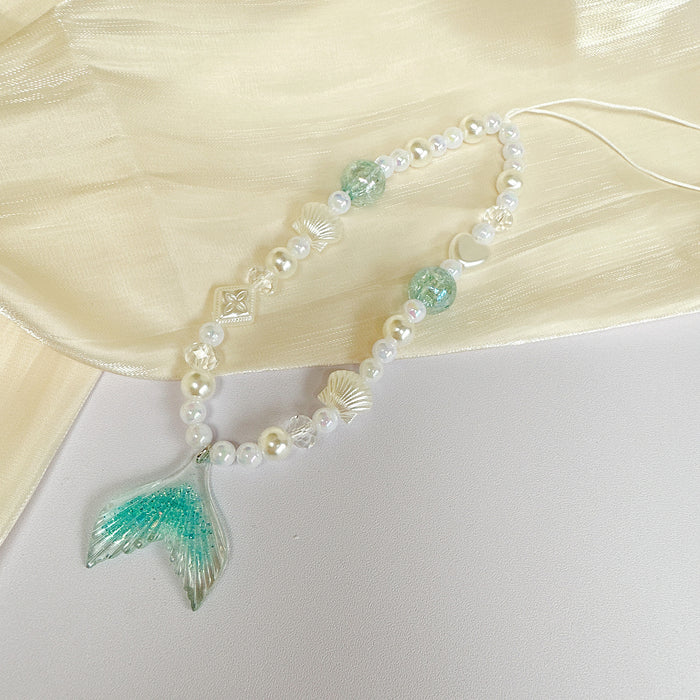 Wholesale mermaid tail pearl mobile phone lanyard mobile phone chain
