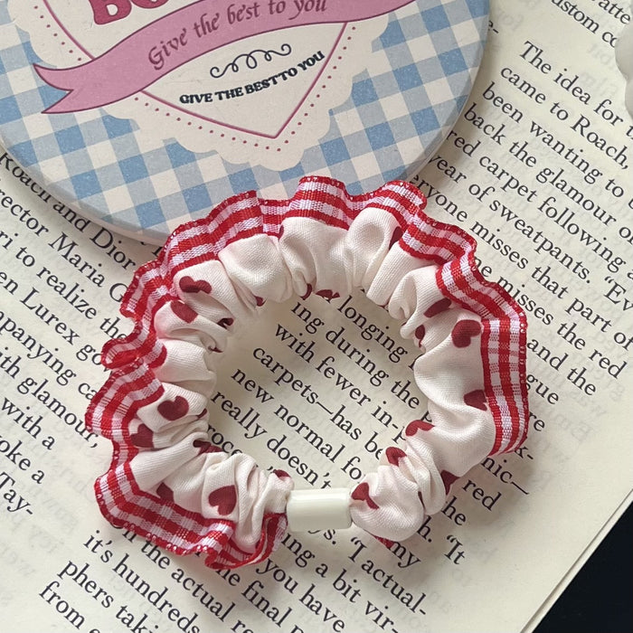 Wholesale high elastic red plaid polka dot love intestine circle cute girls high ponytail head rope hair ring