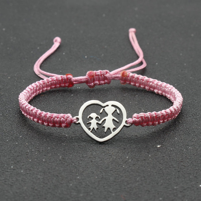 Wholesale jewelry heart-shaped stainless steel hand-woven red rope bracelet lucky bracelet adjustable