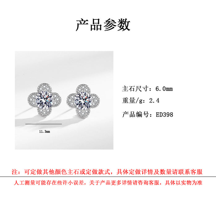 Wholesale Four-Leaf Clover Design Earrings Silver Plated Zircon Fashion Jewelry Accessory for Women