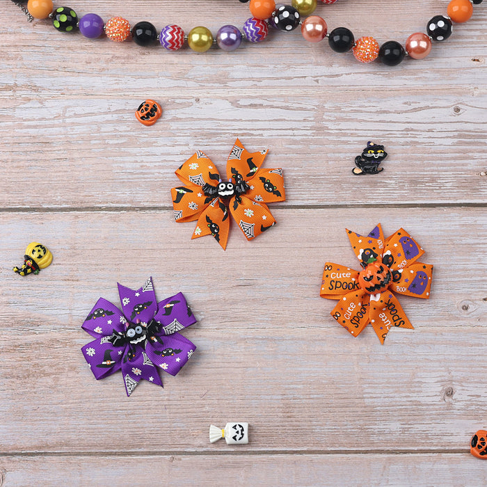 Wholesale Halloween Children's Three-layer Swallowtail Bow Fabric Hairpin JDC-HC-QiuN010