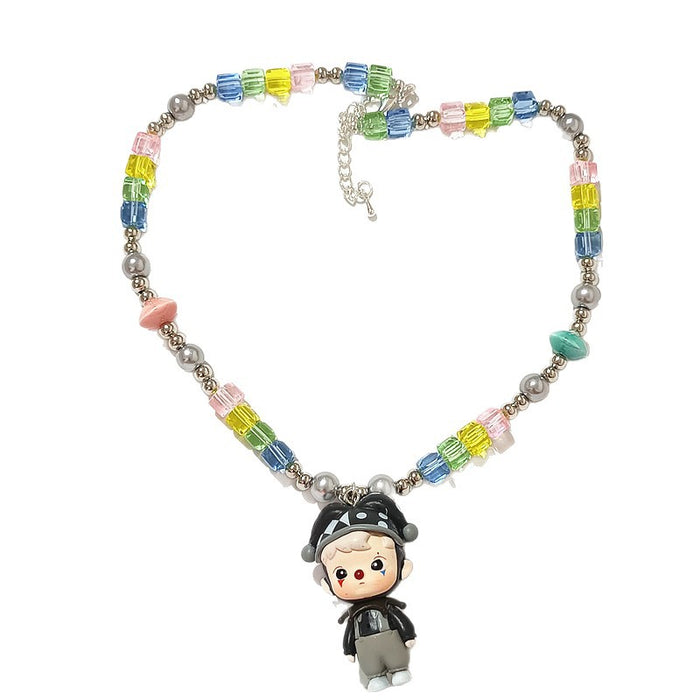 Wholesale Crystal Acrylic Beaded Classic Black and White Clown Little Witch Cute Grain Short Necklace