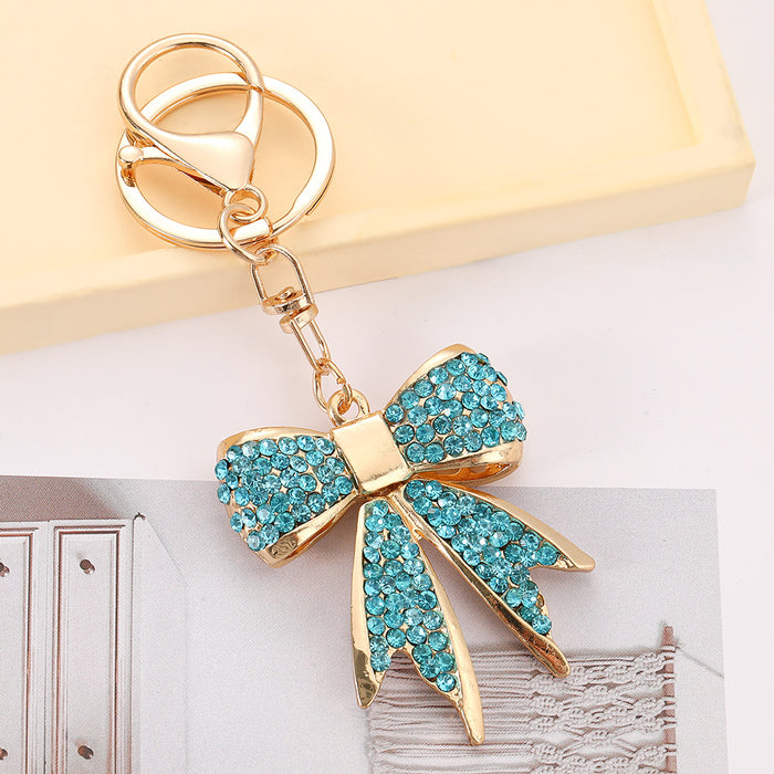 Wholesale Zinc Alloy Red Bow Rhinestone Keychain Fashion Bag Charm Car Key Accessory MOQ≥2